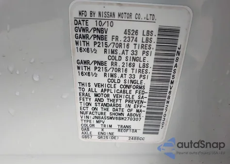 2011 Nissan Rogue S z USA, uszkodzony, nr VIN JN8AS5MV6BW270307